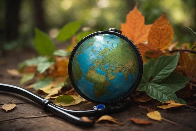 Journée mondiale de la santé avec le stéthoscope et les feuilles