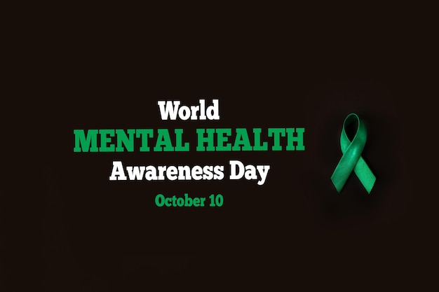 Journée mondiale de sensibilisation à la santé mentale Ruban vert sur fond noir