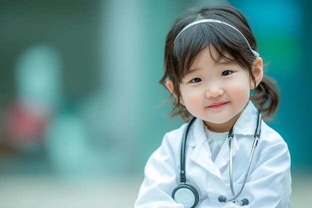 Journée nationale des médecins Médecin enfant asiatique en blouse blanche et stéthoscope