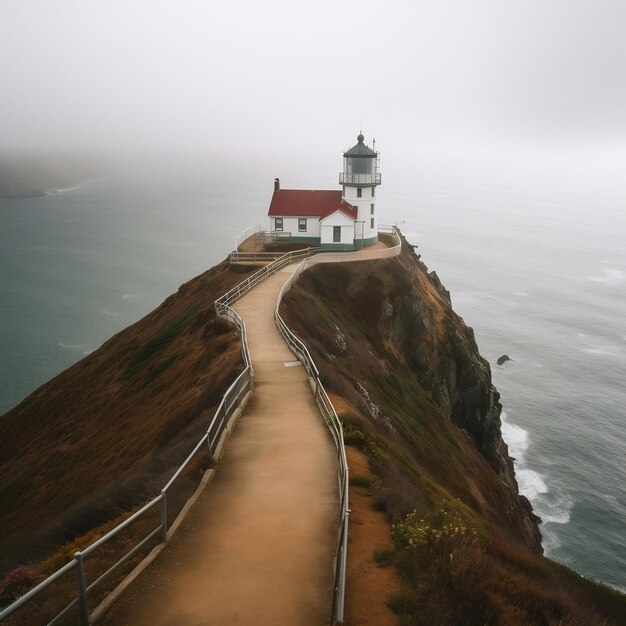 Journée nuageuse au phare de Point Reyes Generative AI