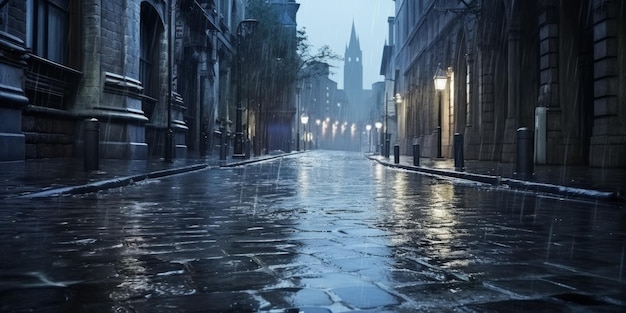 Une journée de pluie dans la rue de la ville IA générative