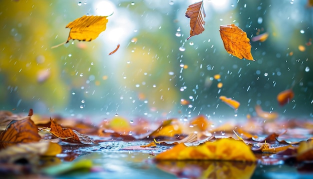 Une journée de pluie torrentielle en automne Arrière-plan et papier peint