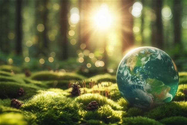 Journée de la protection de la terre et de l'environnement concept protégeant la forêt croissante et la planète