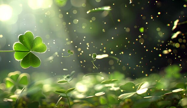 Journée de Saint-Patrick fond vert abstrait décoré de feuilles de trèfle feuille de trèfles vert