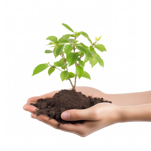 Journée de la Terre de l'environnement dans l'arbre plante à la main isolé sur fond transparent Concept de conservation de la forêt concept éco jour de la terre Sauver l'écologie de l'environnement