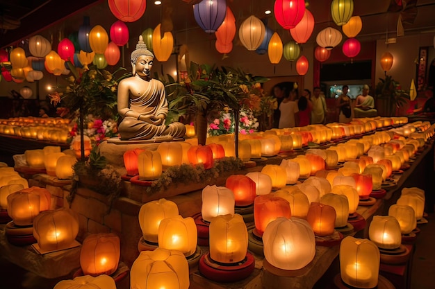 Journée Vesak avec bouddha et lotus IA générative