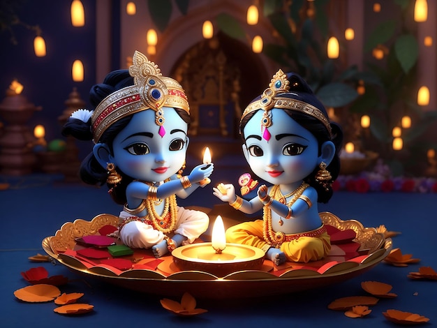 Joyeuse célébration de Diwali avec la petite Radha Krishna