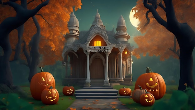 Joyeuse célébration d'Halloween dans la forêt arrière-plan 3D Art Ai Image