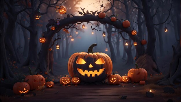 Joyeuse célébration d'Halloween dans la forêt arrière-plan 3D Art Ai Image