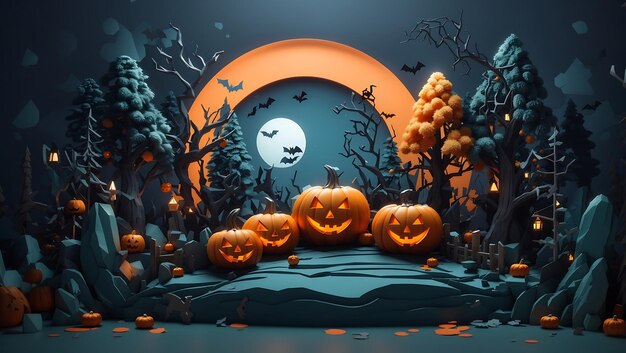 Joyeuse célébration d'Halloween dans la forêt arrière-plan 3D Art Ai Image