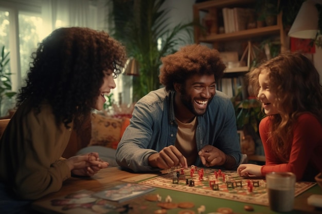 Photo une joyeuse famille interraciale jouant à des jeux de société dans 00100 01