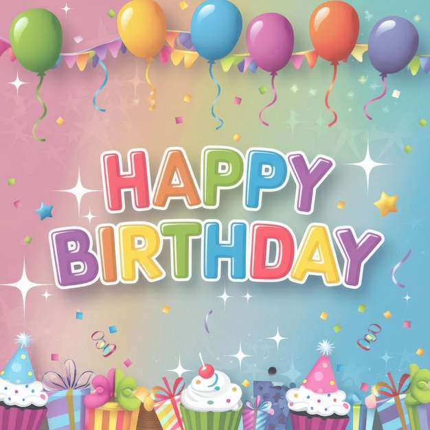 Joyeuse fête d'anniversaire avec des ballons et des cadeaux