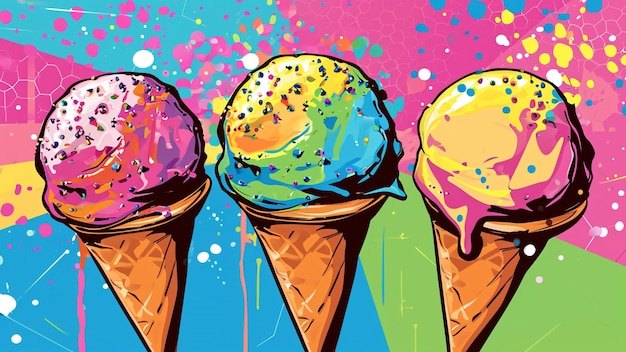 Une joyeuse fête de crème glacée dans l'art pop éblouissant