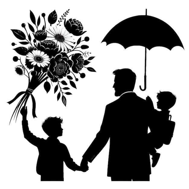 Photo joyeuse fête des pères silhouette illustration couleur noir et blanc