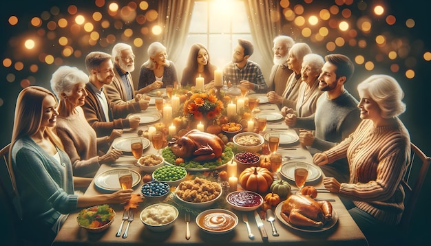 Une joyeuse fête de Thanksgiving avec une réunion de famille