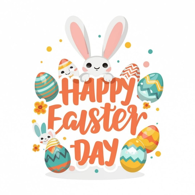 joyeuse illustration de Pâques typographie arrière-plan plat vectoriel gratuit pour les vacances de Pâque