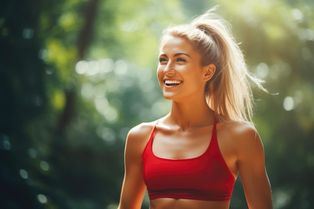 Joyeuse jeune femme exerçant dans Nature's Gym