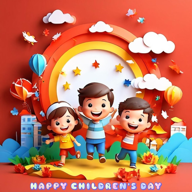 Joyeuse journée des enfants pour les enfants célébration illustration Jour des enfants papier artisanat unité
