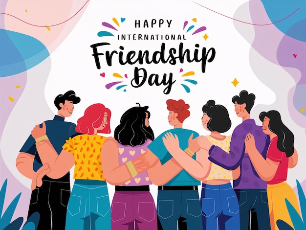 Joyeuse journée internationale de l'amitié Design d'illustration vectorielle Vue arrière du groupe d'amis