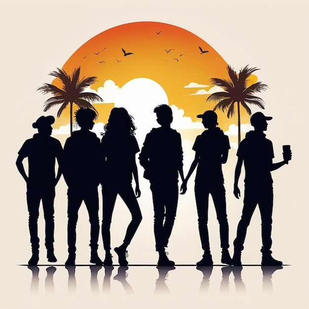 Joyeuse journée de la jeunesse avec des amis Silhouettes Célébration joyeuse Silhouette Illustration vectorielle