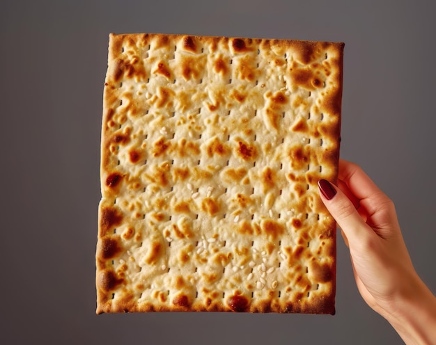 Photo joyeuse pâque une main de femme avec de la matza