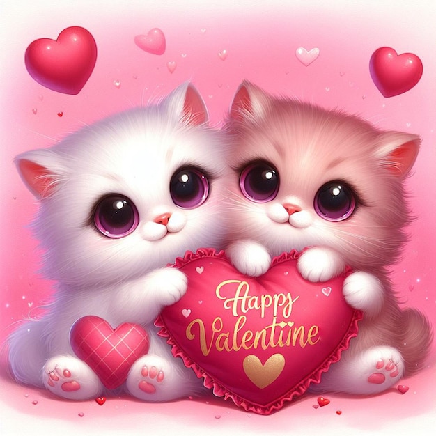 joyeuse Saint-Valentin chaton mignon avec un joli oreiller