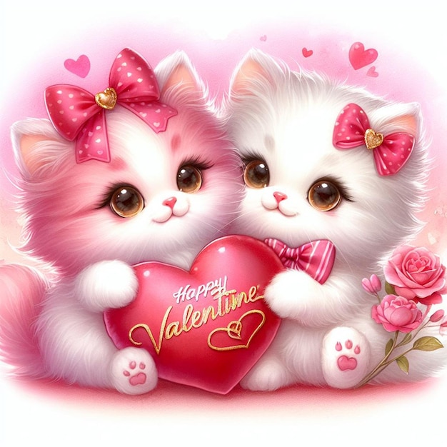 joyeuse Saint-Valentin chaton mignon avec un joli oreiller