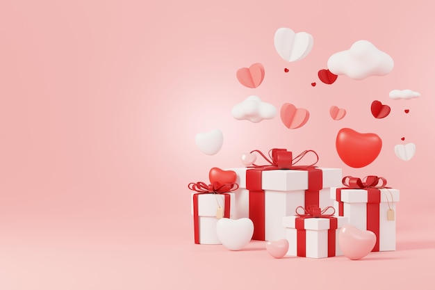 Joyeuse Saint-Valentin Scène d'amour douce minimale avec podium d'affichage pour la maquette et la présentation de la marque de produit Support de piédestal rose Fond de coeur mignon mignon Style de conception de la journée d'amour Rendu 3D