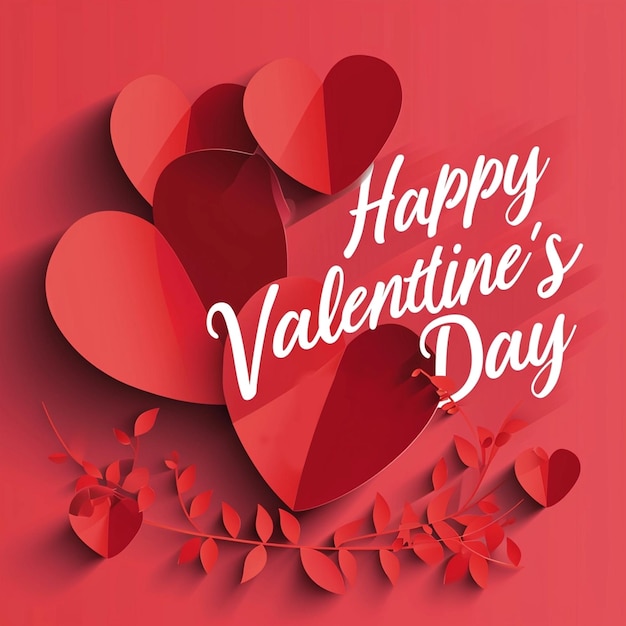 Photo joyeuse typographie de la saint-valentin avec des cœurs 3d, de l'amour et des roses en arrière-plan