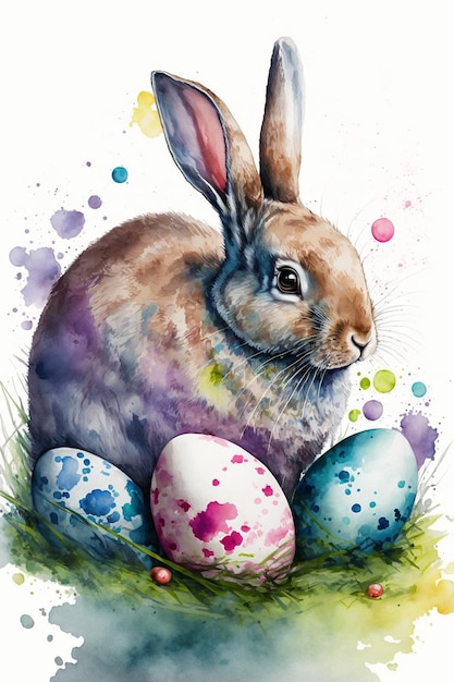 Joyeuses Pâques fond de lapin aquarelle