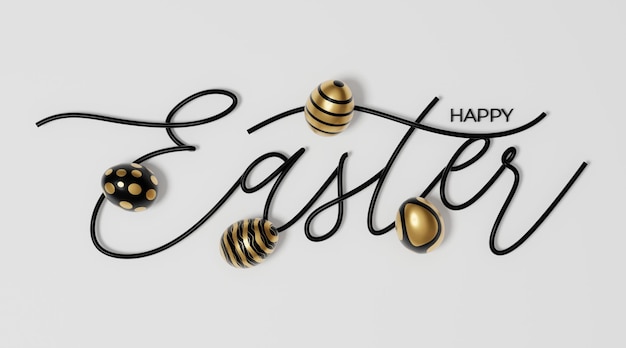 Joyeuses Pâques inscription de lettrage noir 3d calligraphie décorative de Pâques
