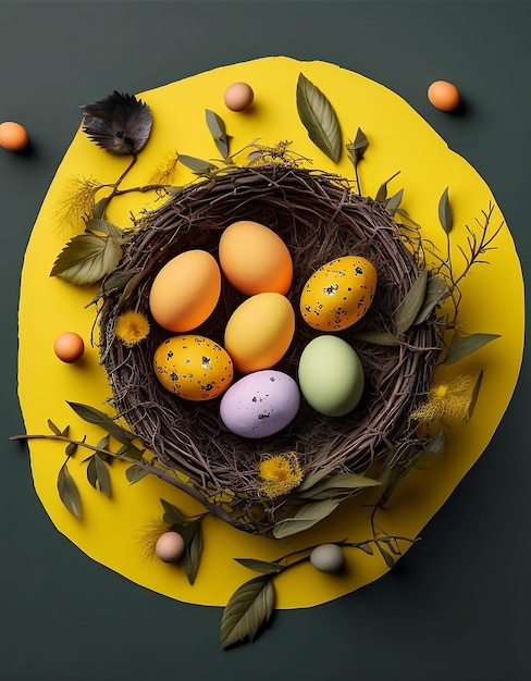 Joyeuses Pâques oeufs colorés nid de pâques coloré avec des oeufs de pâques