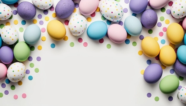 Joyeuses Pâques Vue de dessus de l'oeuf de Pâques multicolore avec copie espace Generative ai