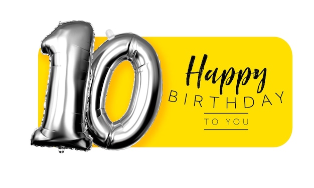 Joyeux 10e anniversaire fond de salutation jaune rendu 3D