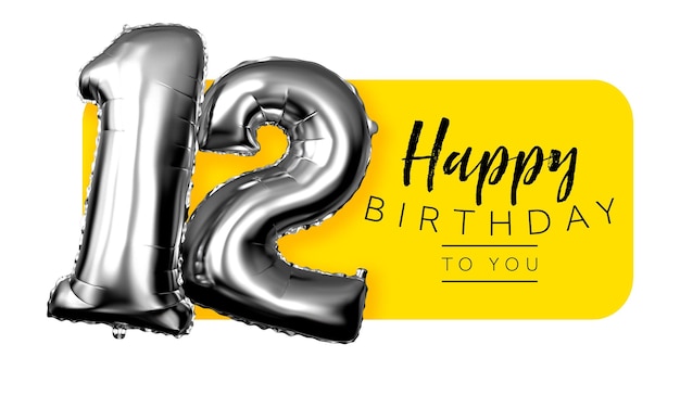 Joyeux 12e anniversaire fond de salutation jaune rendu 3D