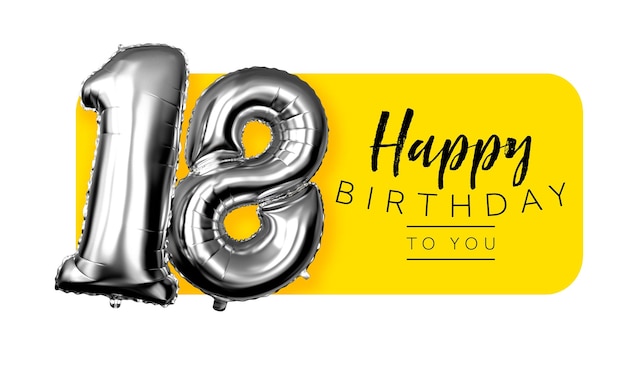 Joyeux 18e anniversaire fond de salutation jaune rendu 3D