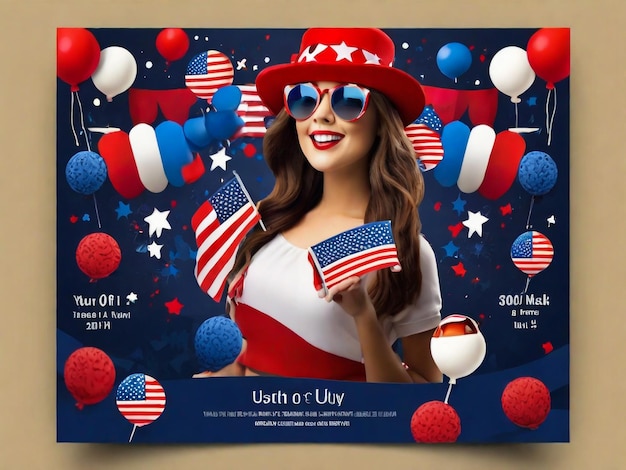 Photo joyeux 4 juillet états-unis designer d'affiche ou de bannière