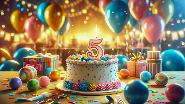 Joyeux 5e anniversaire gâteau fond de la célébration