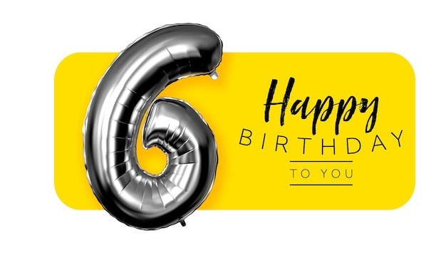 Joyeux 6e anniversaire fond de salutation jaune rendu 3D