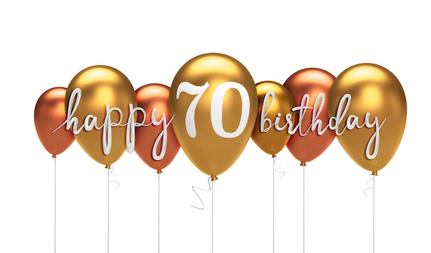 Joyeux 70e anniversaire ballon d'or salutation arrière-plan rendu 3D