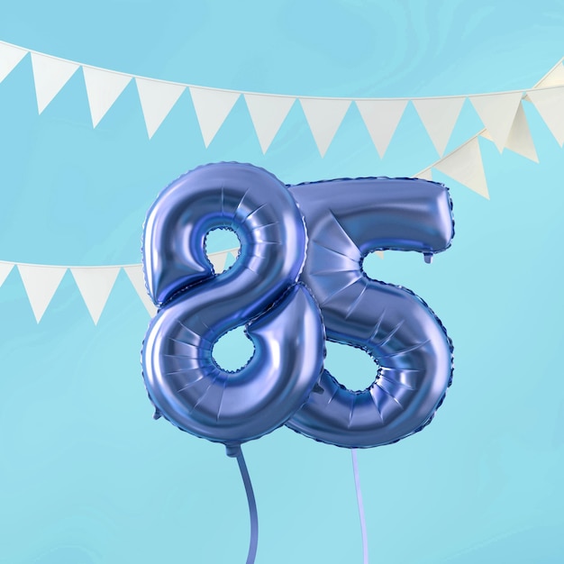 Joyeux 85e anniversaire célébration ballon bleu et bruant rendu 3D