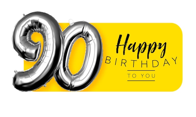 Joyeux 90e anniversaire fond de salutation jaune rendu 3D