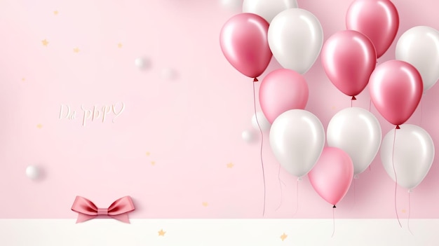 joyeux anniversaire ballon fond blanc et rose