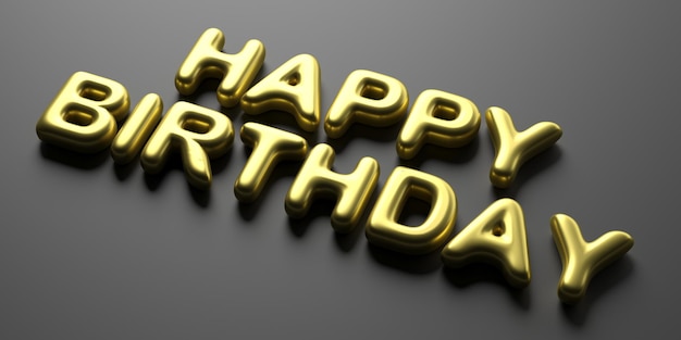 Photo joyeux anniversaire ballon lettres texte couleur or sur fond noir illustration 3d