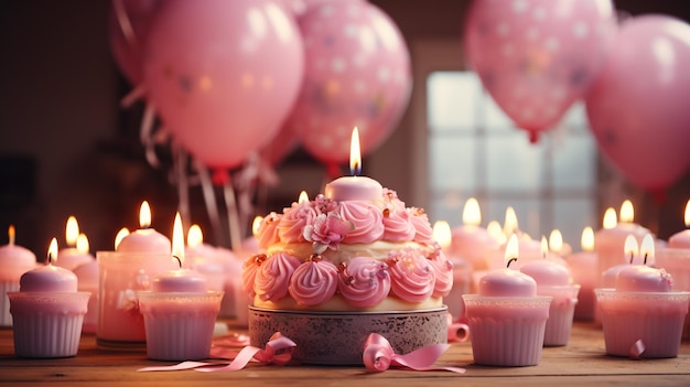 Joyeux anniversaire bougies sur le thème rose pastel