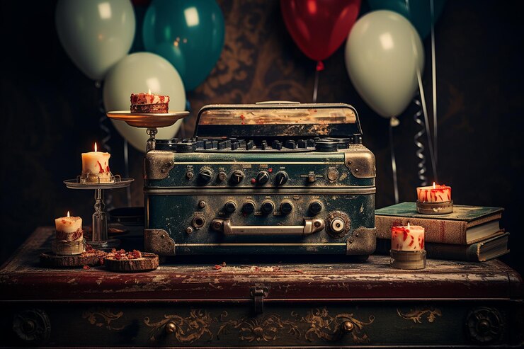 Photo joyeux anniversaire avec l'écoute de disques vintage