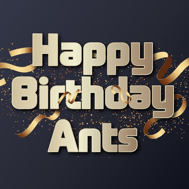 Photo joyeux anniversaire fourmis confetti d'or carte de ballon mignon effet de texte photo