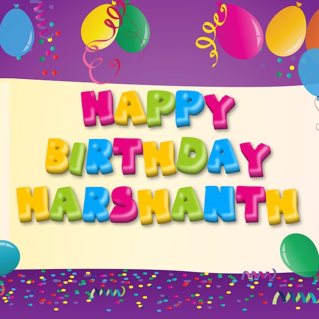 Photo joyeux anniversaire harshanth confettis dorés carte ballon mignon effet texte photo