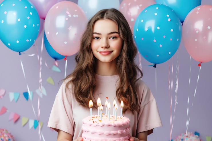 Photo joyeux anniversaire jeune fille tenant un cadeau
