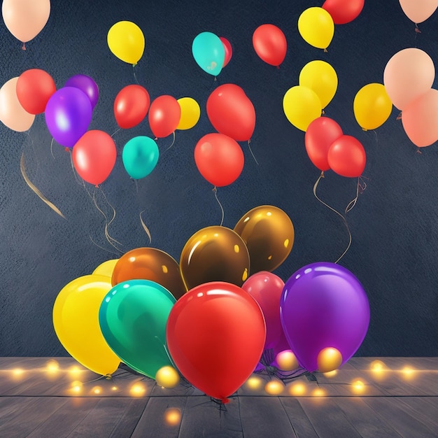 joyeux anniversaire lettres avec des lettres dorées bannière joyeuse et réaliste avec un groupe de ballons 3D